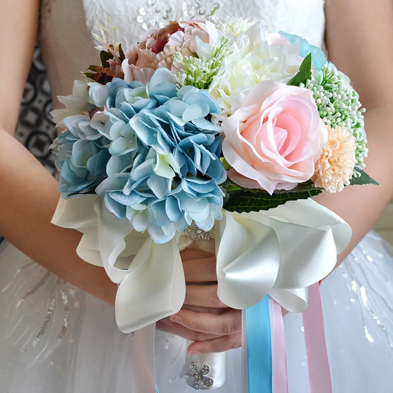AYiCuthia 2018 New Wedding Bouquet Blue Bridal Artificial Rose Holding Flower for Decoration S89 | Свадьбы и торжества
