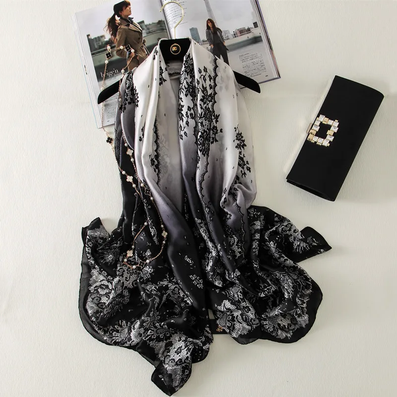 Элитный бренд шелковый шарф Для женщин цифровой печати пашмины шали из фуляра Femme