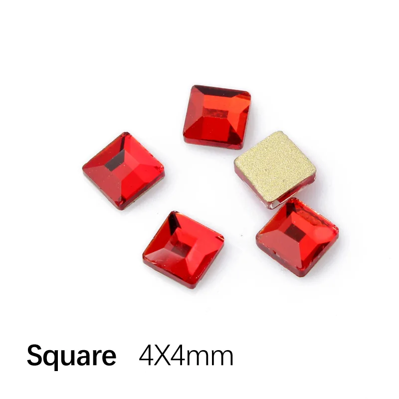 Square 4X4mm Новинка! Стразы с плоской задней частью, красные кристаллы, 16 видов стилей камешки для дизайна ногтей для 3D ногтей, художественное индивидуальное украшение - Цвет: Square 4X4mm