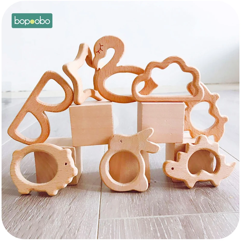 

Bopoobo 10pc Wooden Teether Animal Pendant Baby Toys For New Born Play Gym Accessories Diy Pendant Tiny Rod Beech Wood Teethers