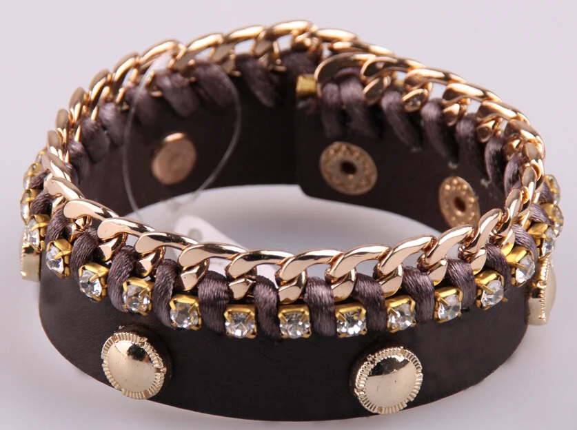 Женский кожаный браслет с кристаллами бесплатная доставка | Украшения и