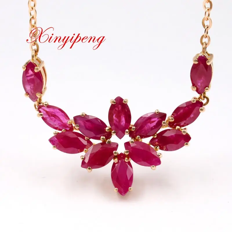 Xin yi кулон из розового золота 18 К инкрустированная натуральным Рубином цепочка до