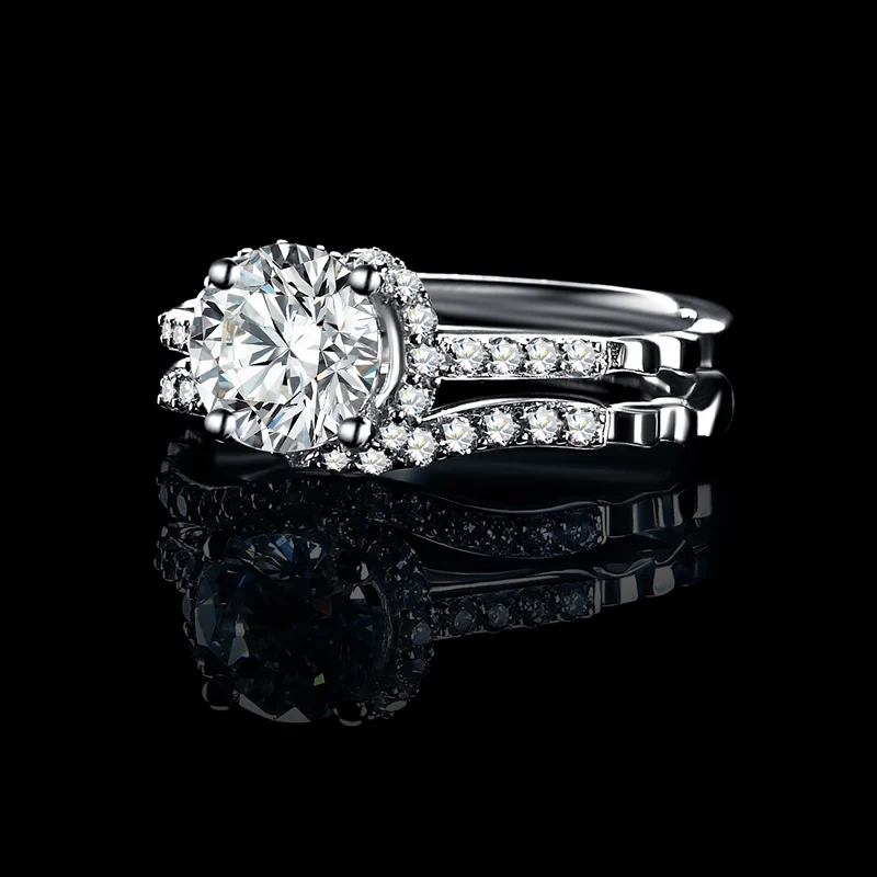 AINOUSHI, 925 пробы, серебряное, 4 зубца, обручальное кольцо, набор, 1 карат, Sona Halo, круглая огранка, для женщин, обручальное, юбилейное кольцо, ювелирное изделие