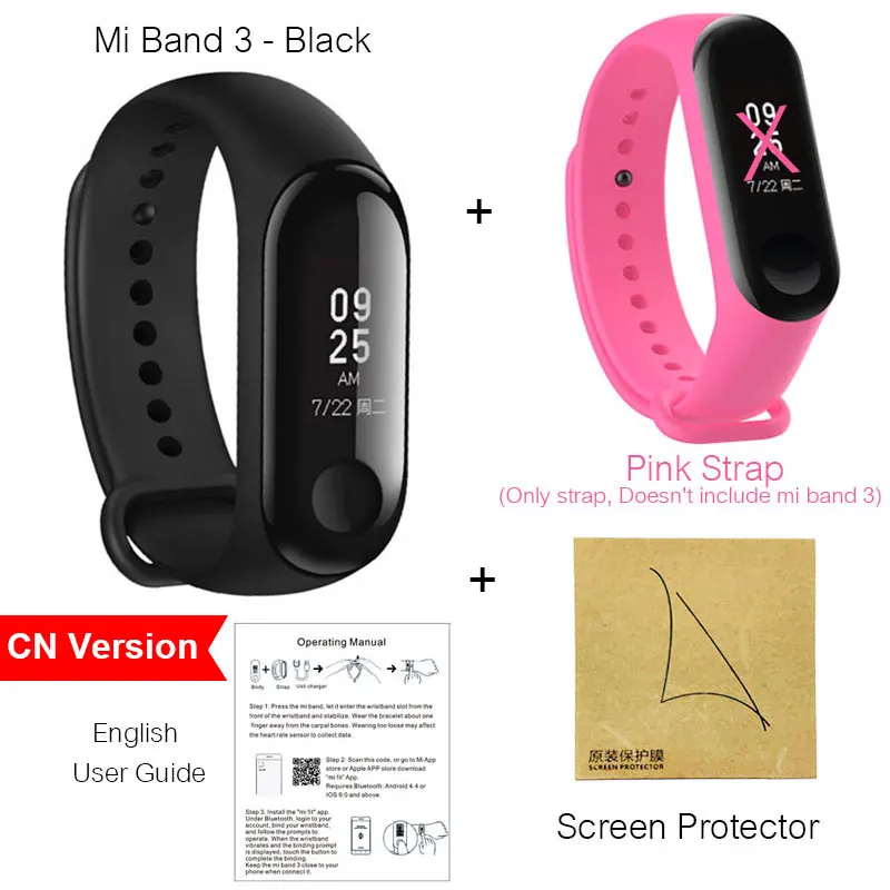 ..add-Film-Pink. Xiaomi Mi Band 3 Смарт Браслет фитнес браслет шагомер умный браслет бэнд 3 OLED сенсорный экран, со склада России, Официальная гарантия 1 год - Цвет: ..add-Film-Pink.