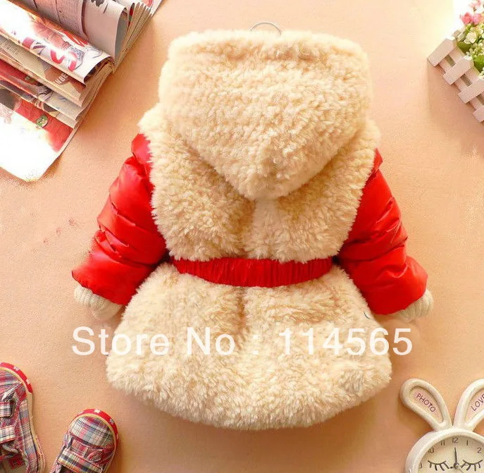 New children outerwear baby girls fashion PU longSleeve winter warm hoodies with belt coat free shipping | Мать и ребенок