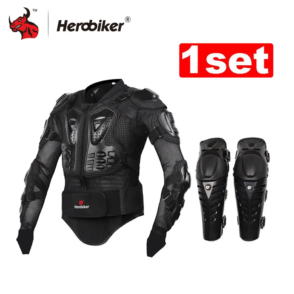 B style black HEROBIKER мотоциклетная куртка мотокросса полный корпус Броня+ шестерни s Короткие штаны+ мотоциклетные наколенники мотоциклетные защитные снаряжение - Цвет: B style black