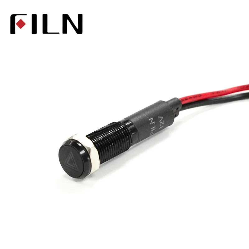 Светодиодный индикатор FILN 8 мм черный корпус красный желтый белый синий зеленый 12