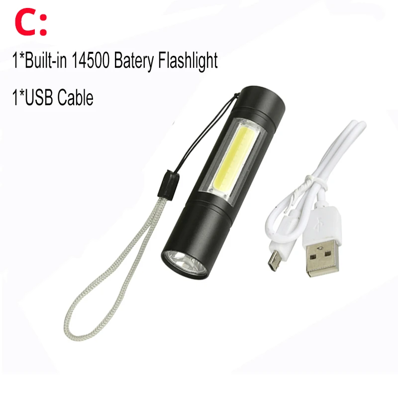 Built-in 14500 XPE Обновленный дизайн usb зарядка мощный фонарик 10000Lus 4 режима T6 L2 светодиодный фонарь Zoom тактический фонарь с аккумулятором 2400 мАч - Испускаемый цвет: Built-in 14500 XPE