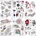 Геометрические кружевные цветы водостойкие временные татуировки наклейки кролик Ловец снов линия Роза флеш татуировки боди-арт рука поддельные татуировки