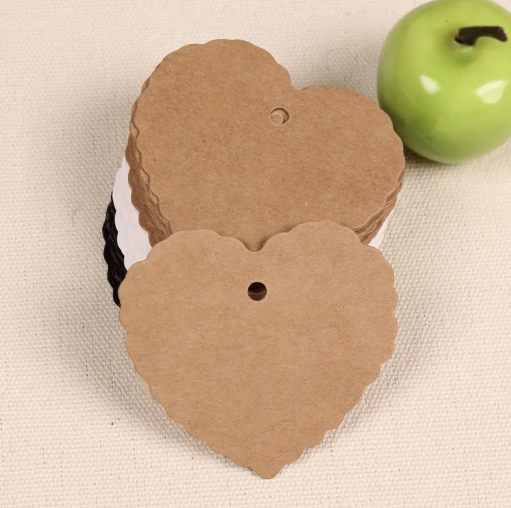 100 шт. коричневых/белых/черных крафт бумажных бирок в виде сердца для свадебных
