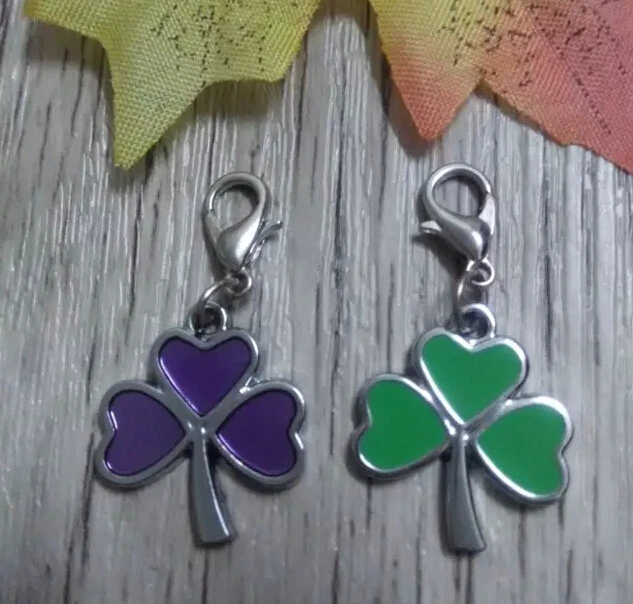 30P модный шарм застежка лобстер зеленый фиолетовый 3 листа клевер ирландский