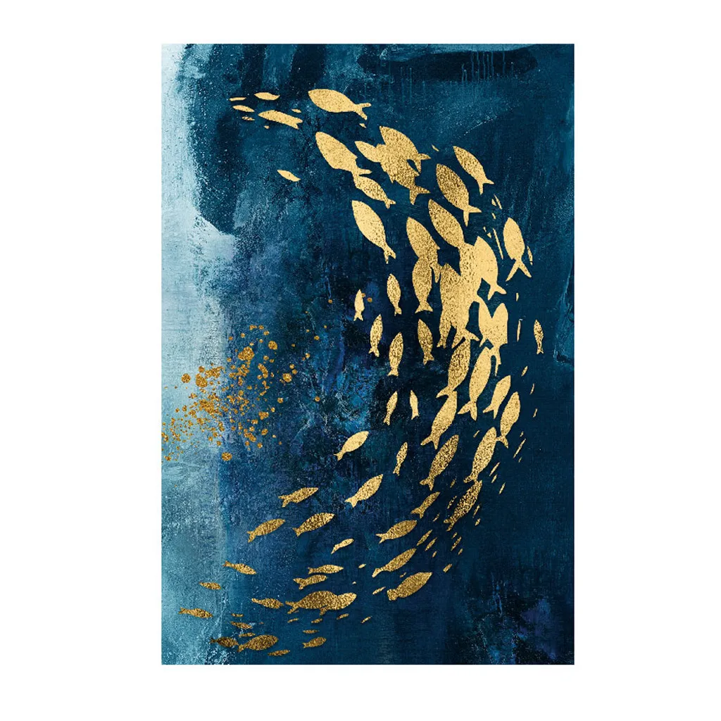 Картина в скандинавском стиле с изображением золотой рыбы настенные