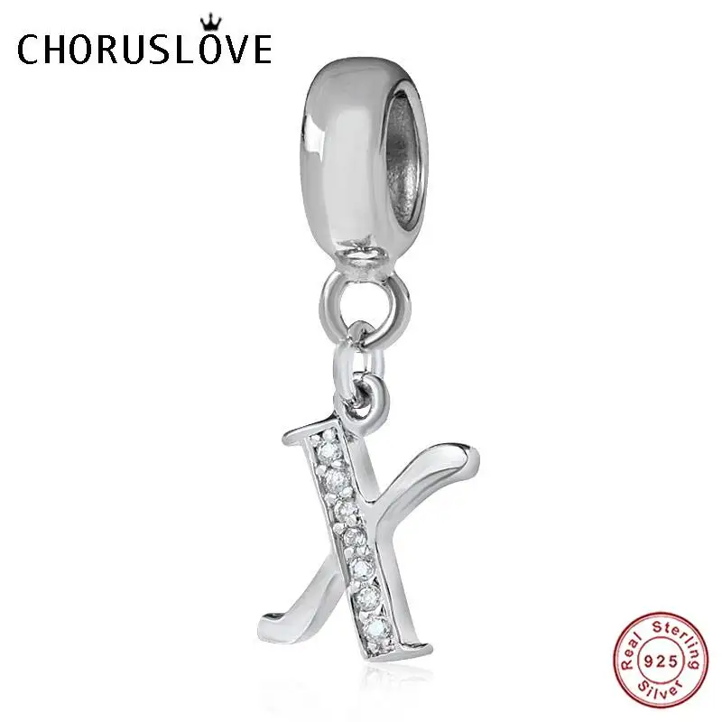 Choruslove A-Z Подвески с буквами 925 пробы серебро CZ 26 бусы с алфавитом fit Pandora Подвески браслет для женщин DIY Ювелирные изделия SS2657