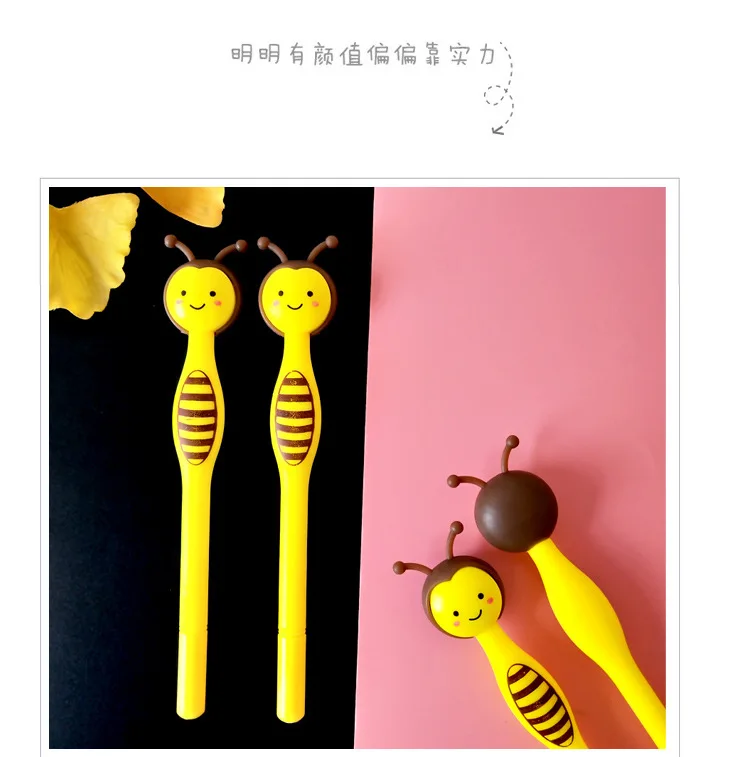 48 шт./лот 0,5 мм черные чернила милый мультфильм творческий Kawaii 3D пчела насекомых гелевая ручка Ролик Шариковая ручка студентов приз продвижение подарок
