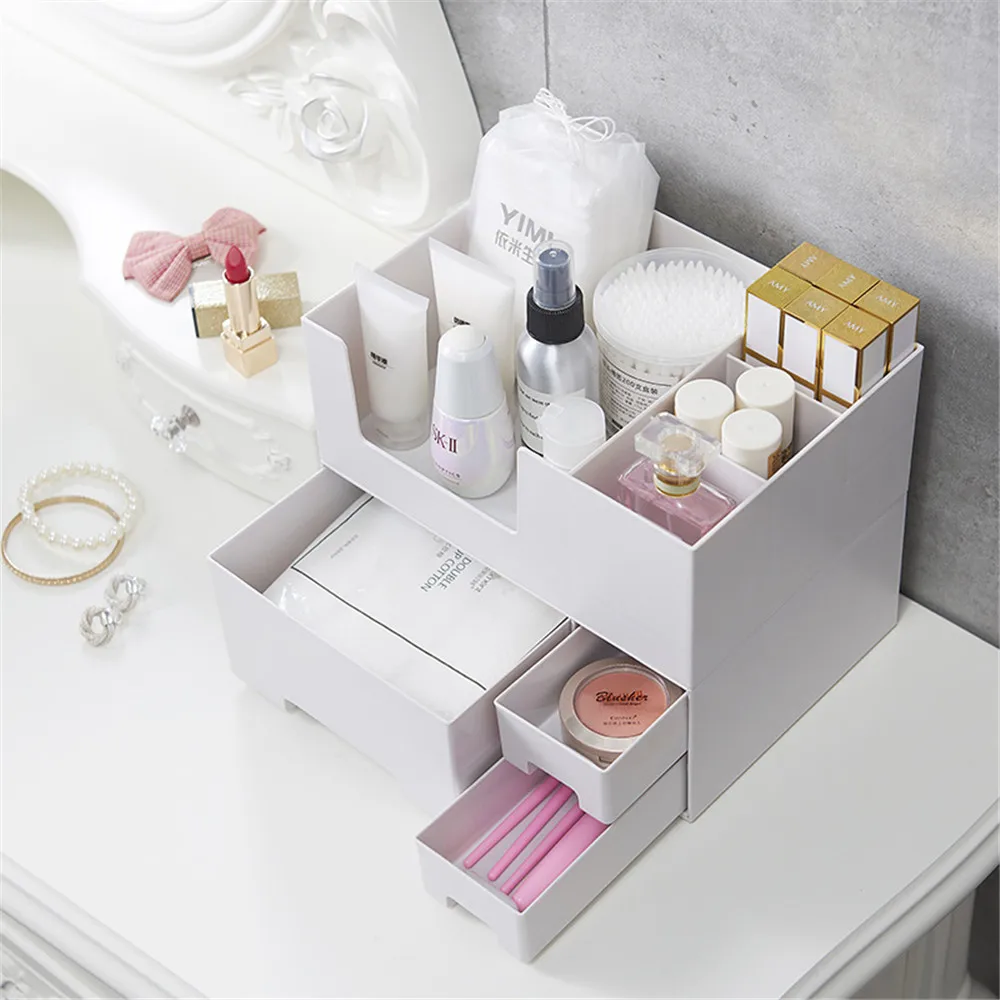 

Simple Cosmetic Storage Boxes Multifunction Face Mask Jewelry Make UpOrganizer Drawer Detachable Design Plastic Box