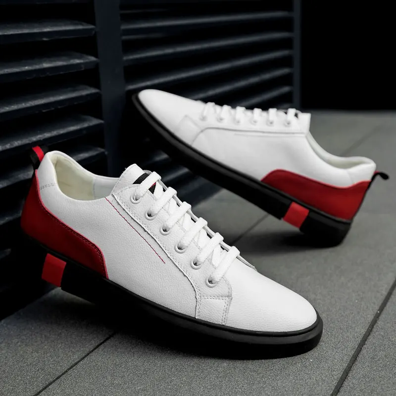 Мужские кроссовки для скейтбординга большого размера 47 из натуральной кожи спортивные кеды для активного отдыха на природе для мужчин черного цвета с плоской шнуровкой.