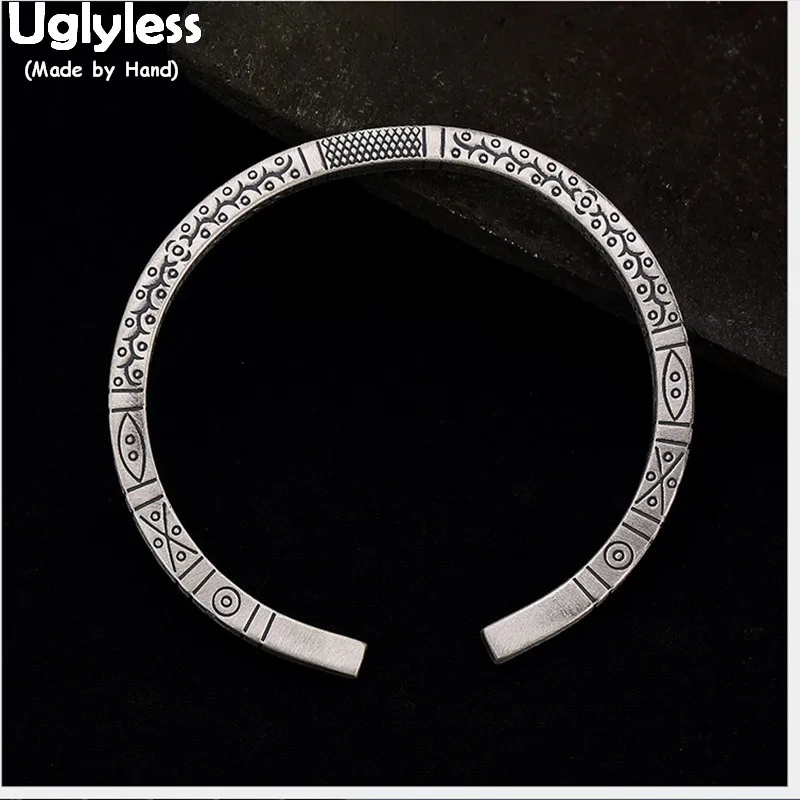 

Uglyless 100% реальный твердый 999 чистый серебряный фотоэлемент для женщин резной тотем шаблон Открытый браслет этнический браслет Изящные ювели...