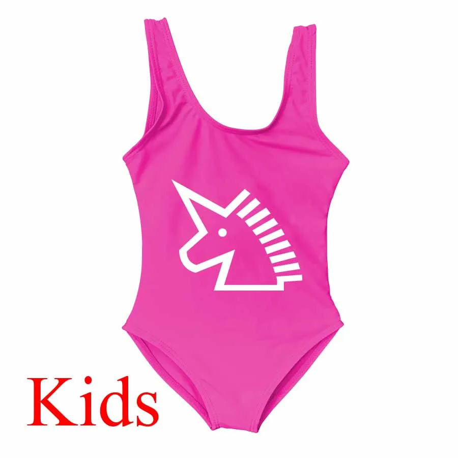 Kid Purple Red Слитный купальник для женщин и детей; слитный купальник с принтом единорога; купальный костюм; милый комплект для мамы и ребенка; семейная одежда - Цвет: Kid Purple Red