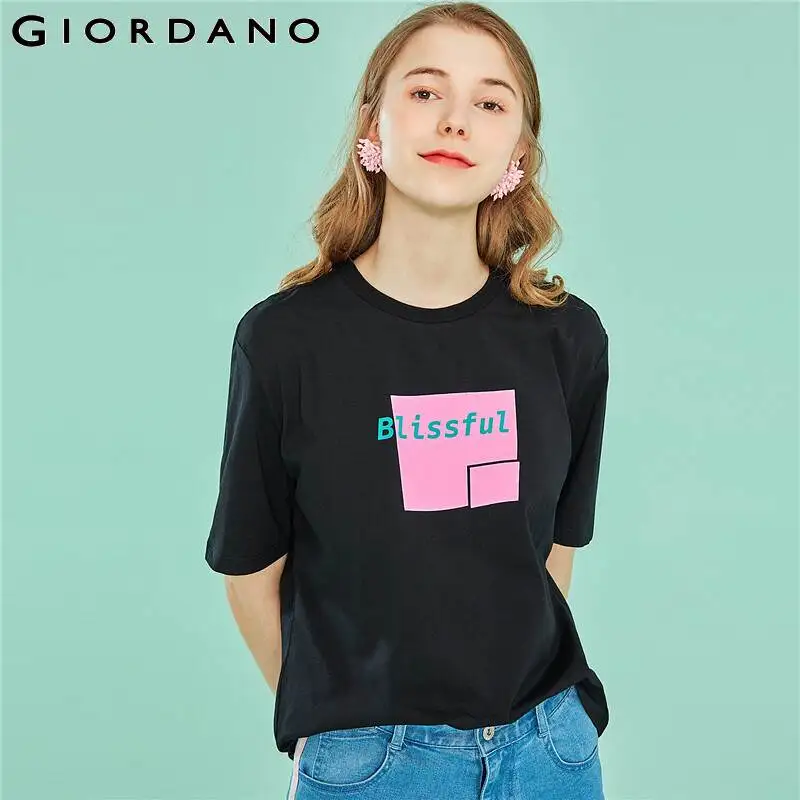 Женская футболка Giordano женская из хлопка и спандекса с принтом женские свободные