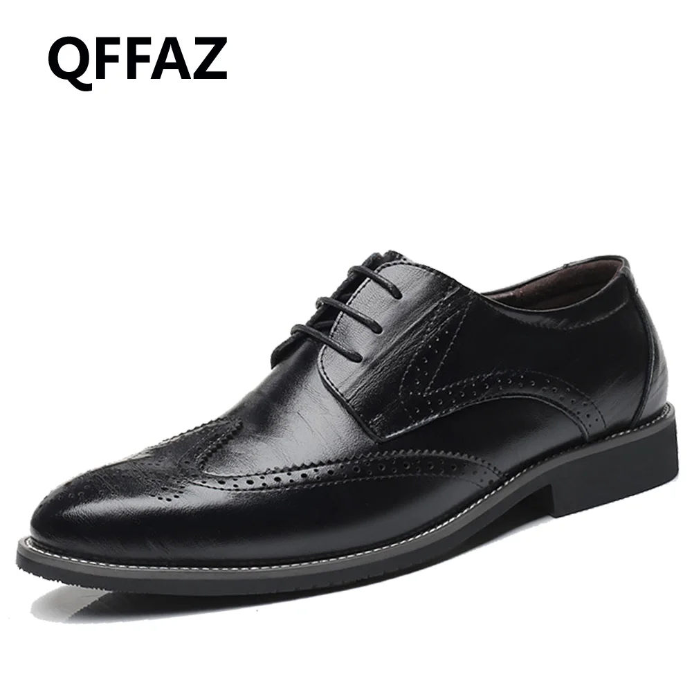 QFFAZ черные желтые коричневые синие мужские кожаные строчки офисные туфли