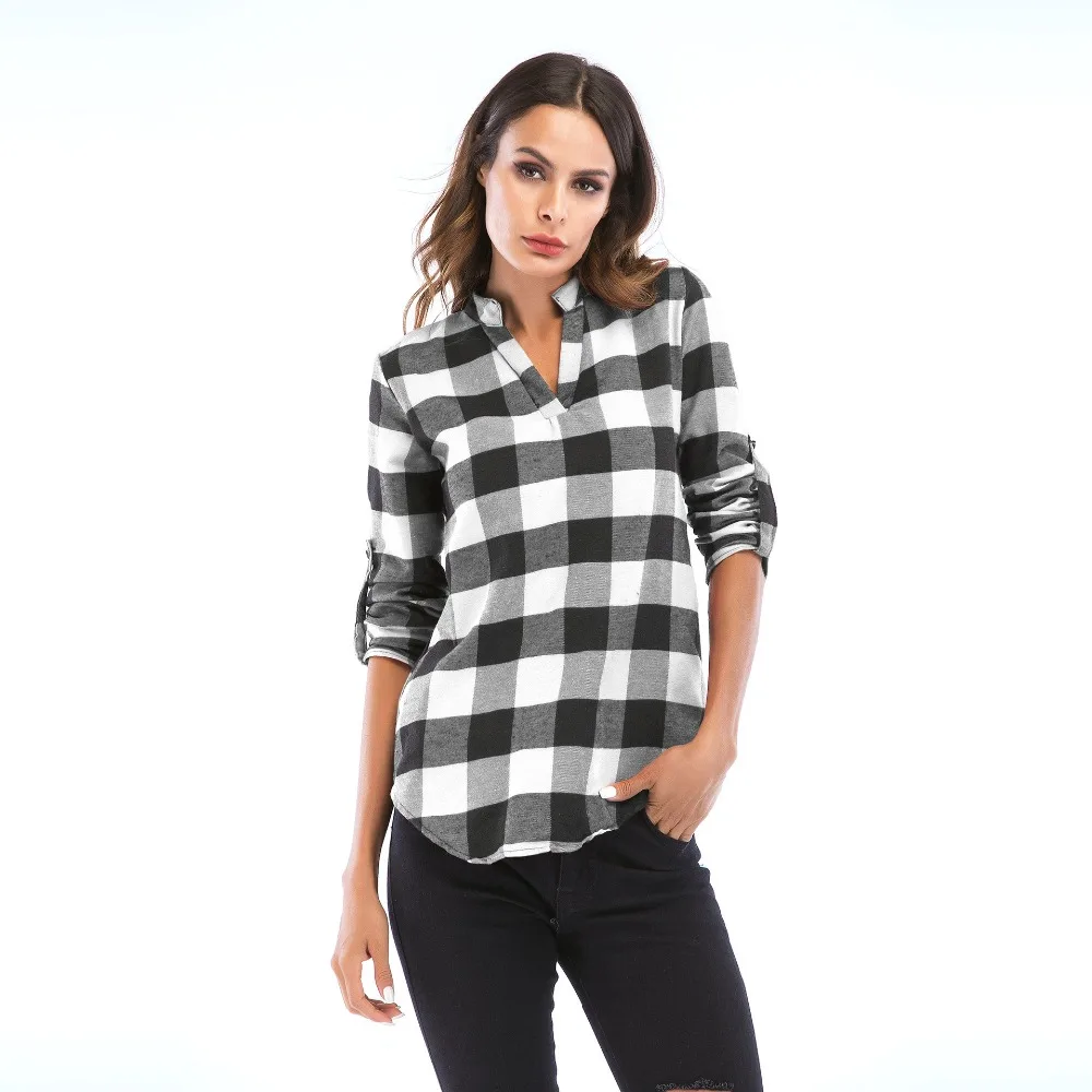 

YYFS 2019 New Summer Plaid Shirt Female College Style Women's Long Sleeve Shirt Casual Cotton Blusas Office tops High Quality