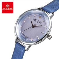 julius classic blue leather watch woman elegant crystal big dial quartz wristwatches casual dress watches female montre femme