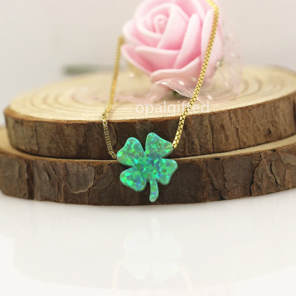 1pc Free Shipping Synthetic 12*13mm Green Flower Clover Opal pendant for Dresses necklace Silver 925 Trendy Jewelry Cheap Price |