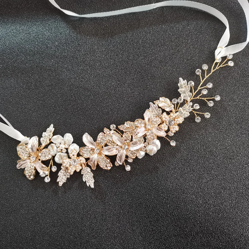 SLBRIDAL ручной работы золотые кристаллы стразы пресноводный жемчуг свадебные
