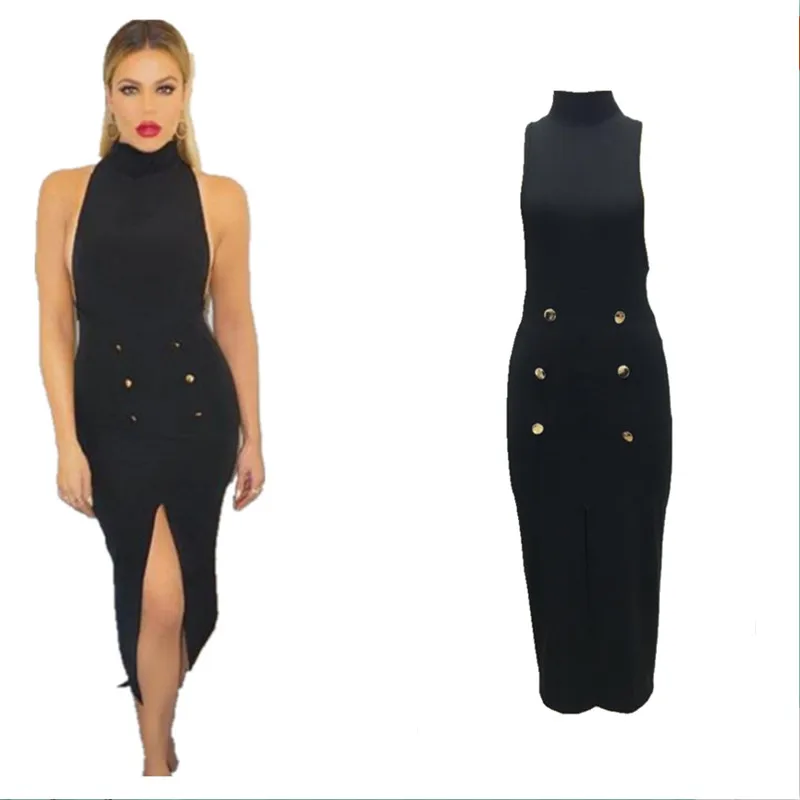 Женское облегающее платье без рукавов однотонное черное Привлекательное с