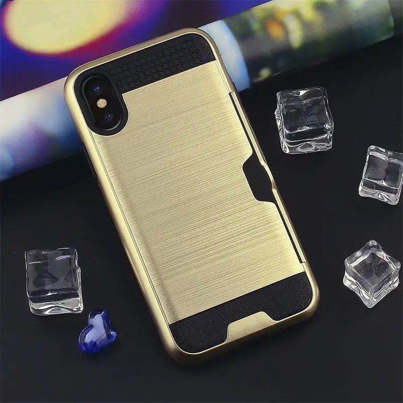 Gold Противоударный Гибридный защитный чехол для iPhone 7, 6, 6 S, 8, 5, 5S, Plus, SE, кредитный держатель для карт, слот для iPhone X, XS, MAX, XR, 8, чехол для телефона - Цвет: Gold