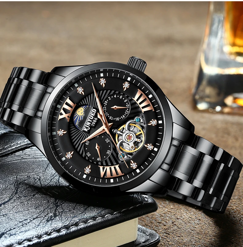 KINYUED Для мужчин часы механические Tourbillon Роскошные модные брендовые Мужские Спорт Tourbillon часы Для мужчин s автоматические часы Relogio Masculino