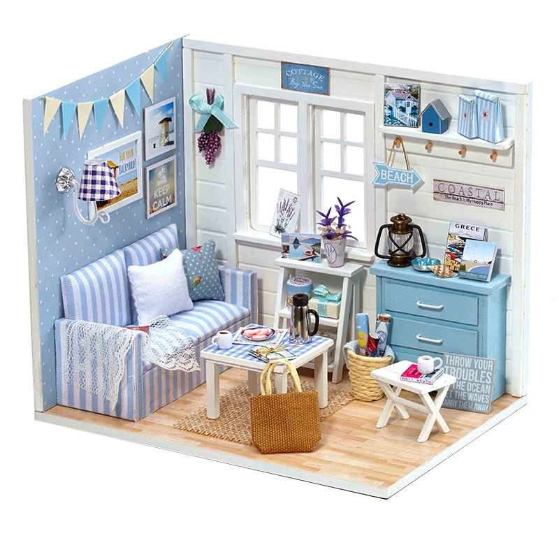 Doll House Furniture DIY Miniature Model Dust Cover 3D Wooden Dollhouse Christmas Girlfrend Gifts Toys For Children Kitten Diary