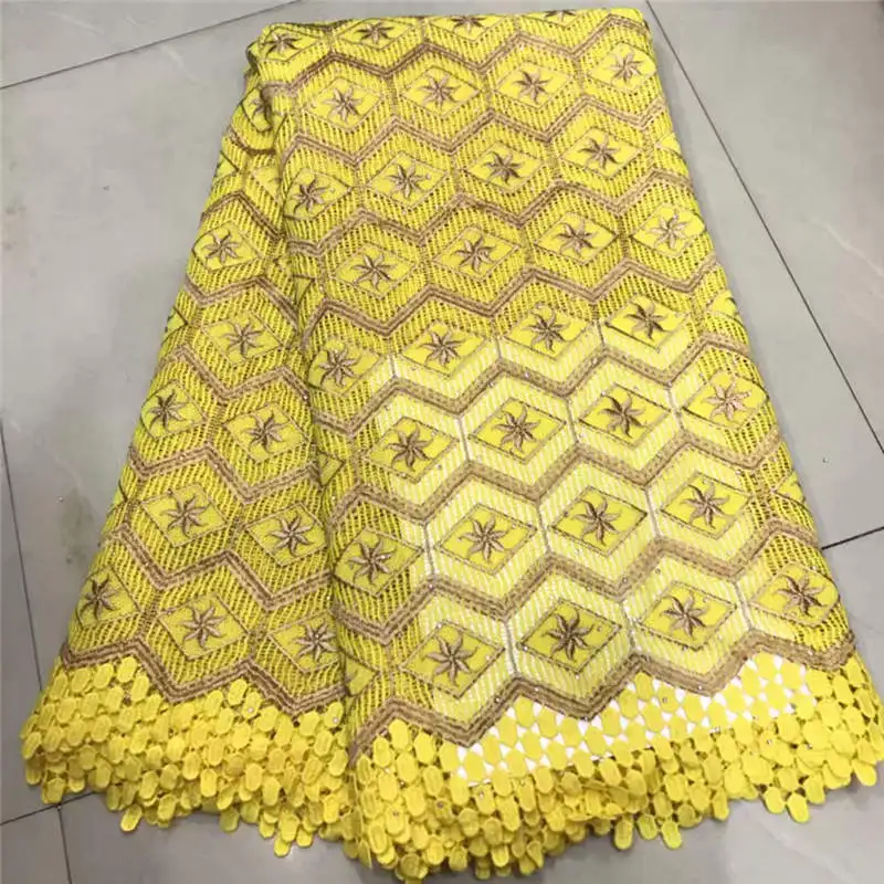 

Fashion Design High Quality 5 Yards African Guipure Lace Embroidery Nigerian Tulle Lace Fabric For Wedding Dress! ZQF7235