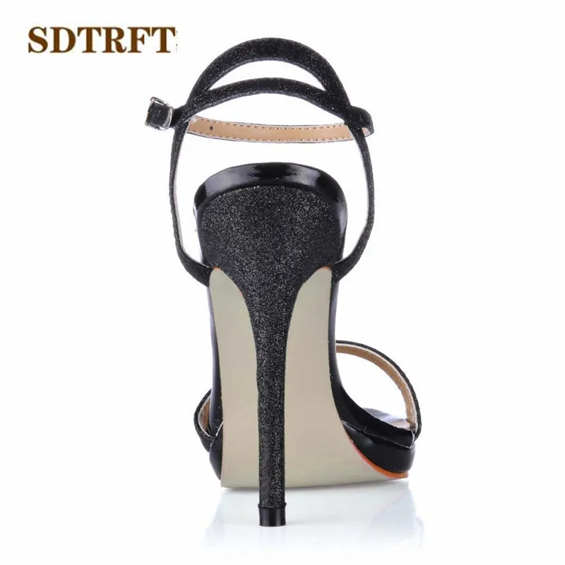 

SDTRFT zapatos mujer Summer Stiletto sexy sandals 12cm Thin Heels Ankle Strap shoes woman Elegant paillette pumps Plus:35-42 43