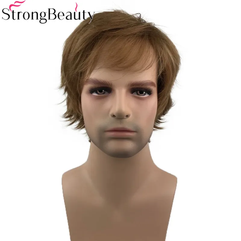 StrongBeauty короткие синтетические мужские парики коричневый прямой хиар полностью