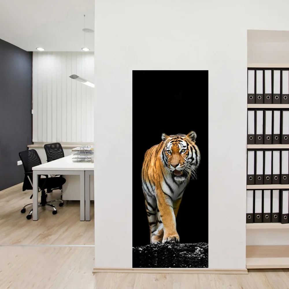 Fierce Tiger Door Stickers Diy Home Decor Art Mural Creative Vinyl Wallpaper Decals Self Adhesive Waterproof Door Decor Sticker