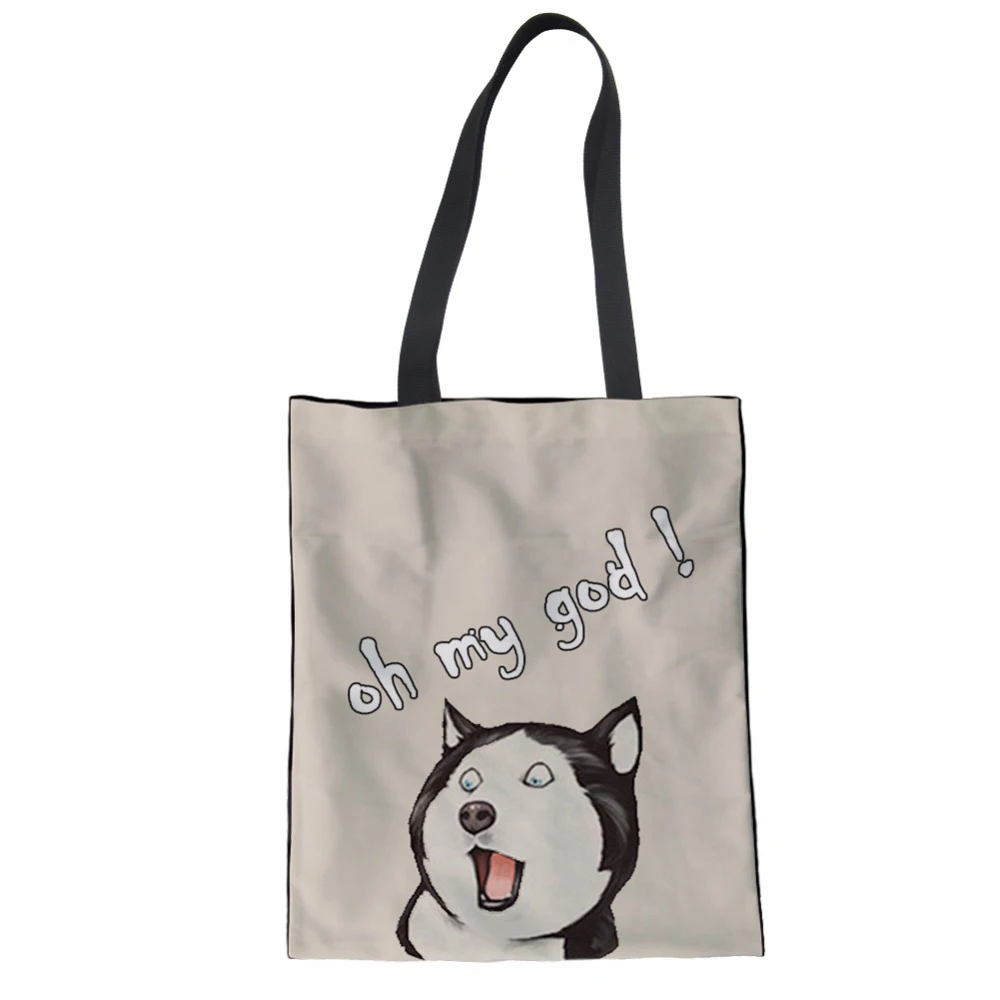 WHEREISART женская сумка-тоут Холщовая Сумка для покупок сумка собак Шиба ину хаски