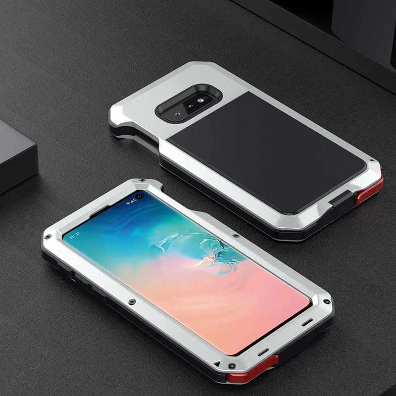 Silver Для samsung Galaxy S10e металлический Алюминий бронированный противоударный чехол Heavy Duty Водонепроницаемый защитный чехол+ Защитная пленка из закаленного стекла - Цвет: Silver