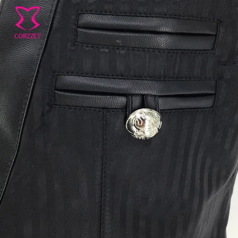 Мужской жилет в черную полоску винтажный стиле ретро с треугольным вырезом без