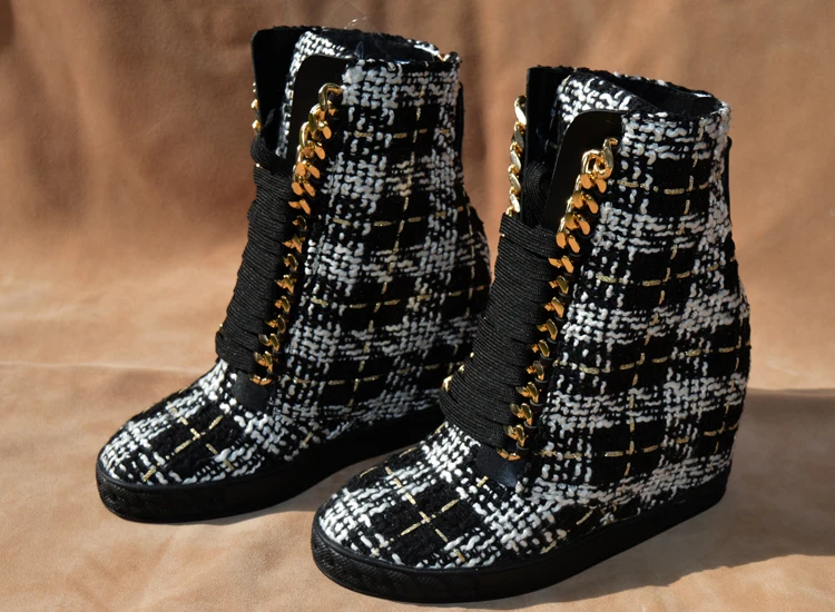 2018 Осенняя популярная клетчатая женская повседневная обувь на танкетке со