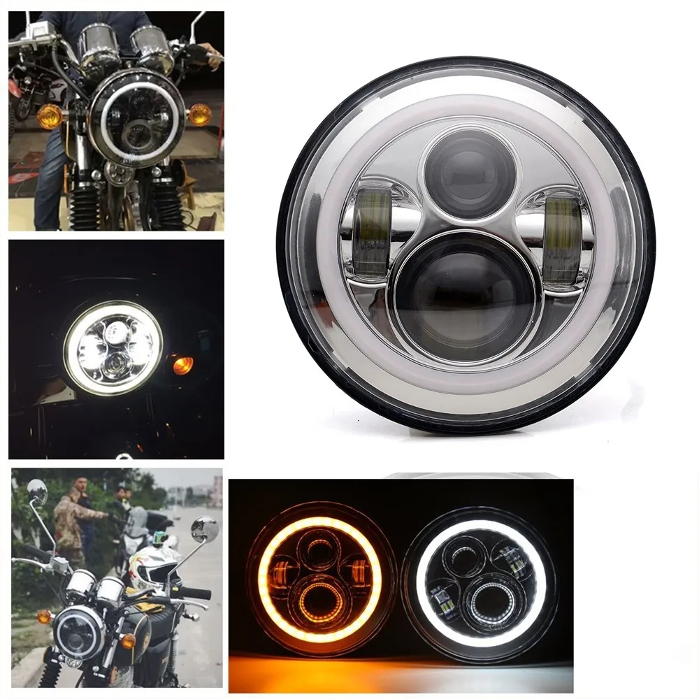Аксессуары для мотоциклов 40 Вт 7 &quotLed H4 фара в сборе дюймов Halo Фары черный/хром| |