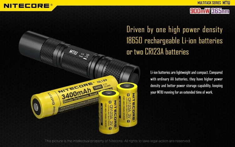 NITECORE MT1U Ультрафиолетовый светодиодный фонарик+ перезаряжаемый аккумулятор для рыбалки и охоты