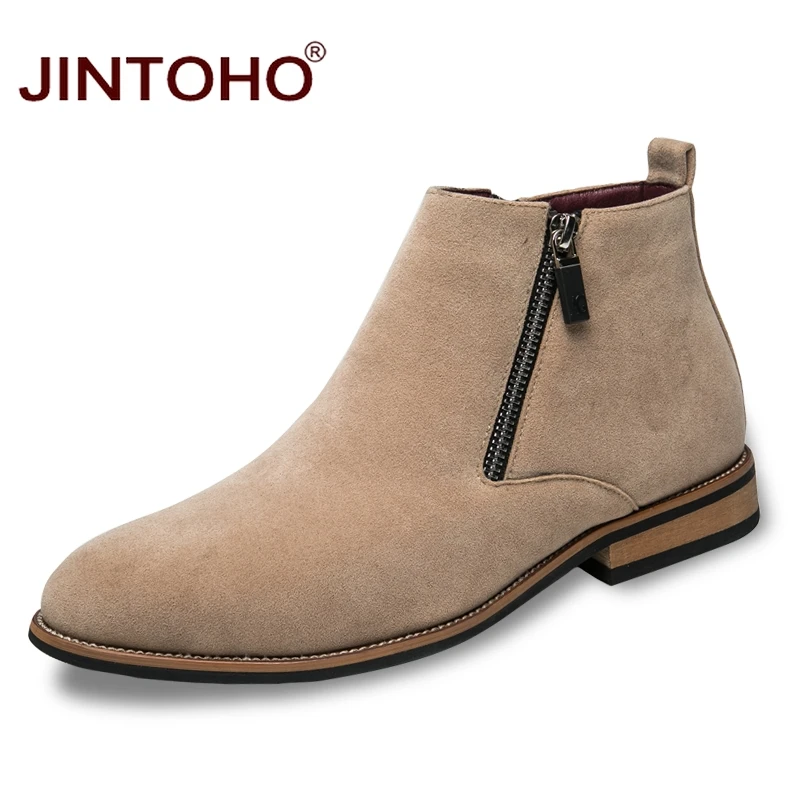 JINTOHO/Новинка года; мужские замшевые ботинки; зимняя мужская обувь; мужские ботильоны с острым носком; модные мужские зимние ботинки; botas hombre - Цвет: gray