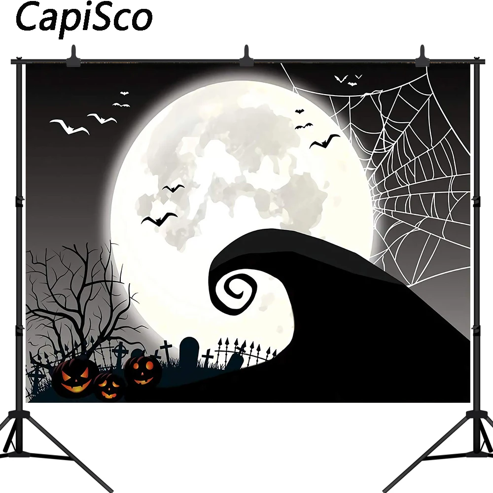 Capisco Хэллоуин Кошмар фотография Фон ужас ночь полная луна тыква Джек тема паук веб Летающий летучая мышь Backdground