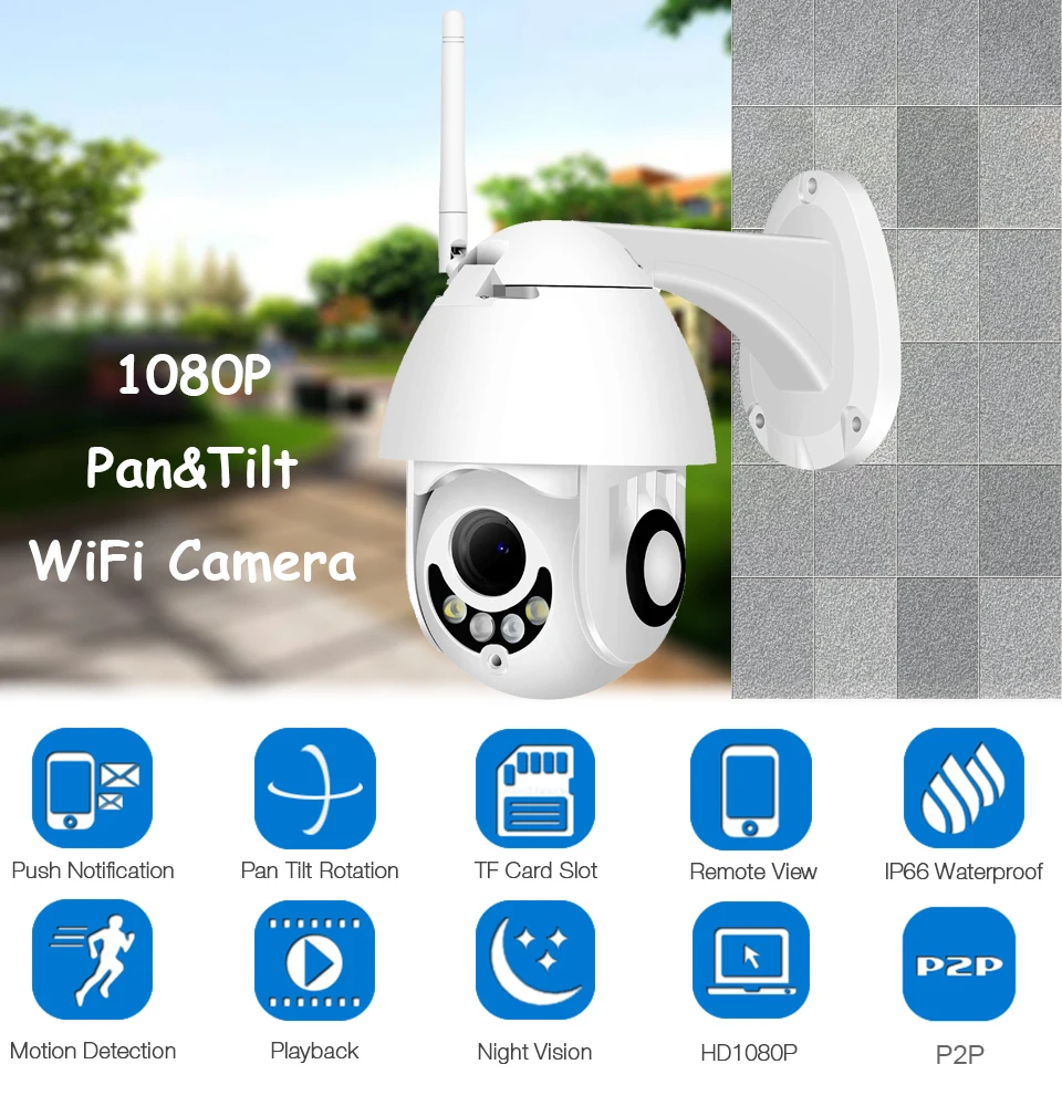 Беспроводная PTZ купольная камера видеонаблюдения Wi Fi 2 МП 1080P поддержка WiFi Onvif IMX307