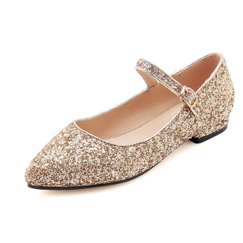 gold flat ORCHA LISA/свадебные туфли с острым носком; коллекция года; женские туфли-лодочки; блестящие стразы; ремешок на щиколотке; квадратный каблук; модельные туфли для вечеринки; цвет золотой, серебряный - Цвет: gold flat
