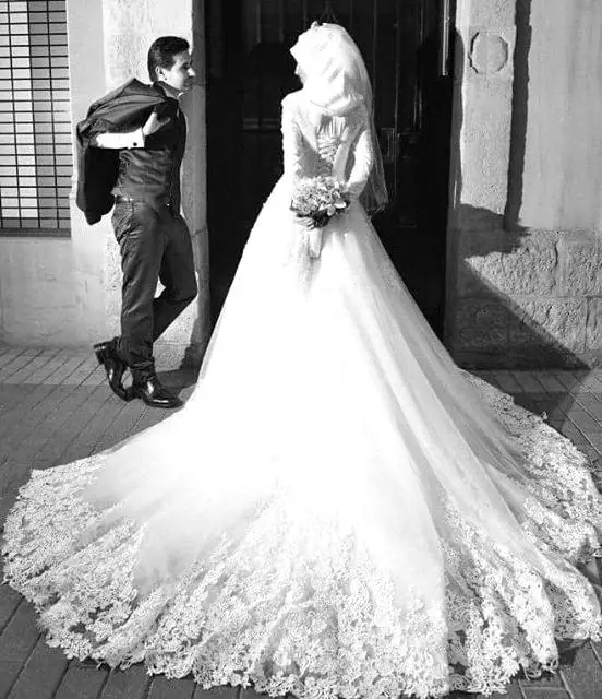 Романтическое мусульманское хиджаб свадебное платье 2019 с длинными рукавами