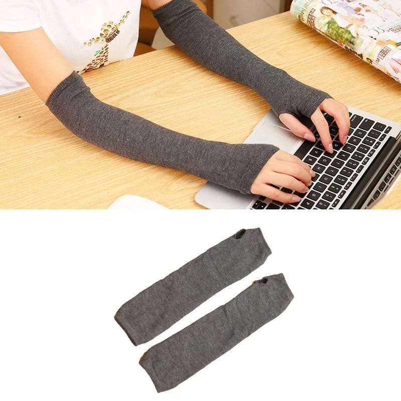 

Lady Stretchy Soft Knitted Wrist Arm Warmer Long Sleeve Fingerless Gloves Striped TC21