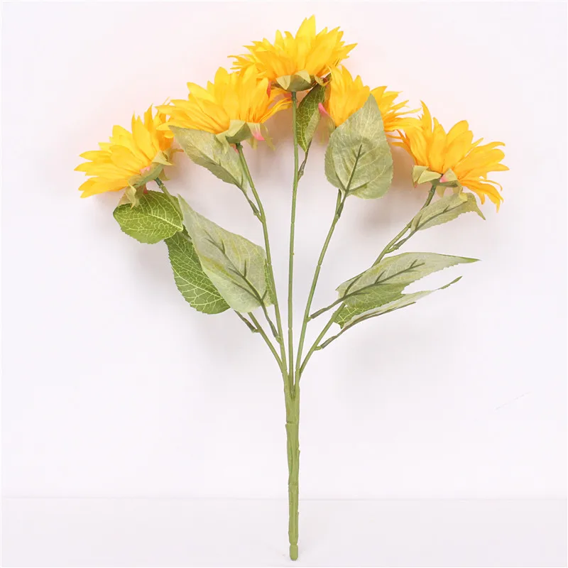 Artificial silk 5 head sunflower bouquets Home hotel table decoration fake flowers Wedding hand holding Photography props | Дом и сад