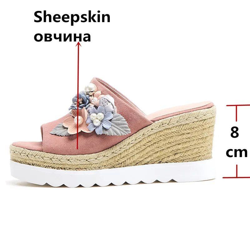 Женские туфли на танкетке FEDONAS летние повседневные из овчины с цветочным принтом